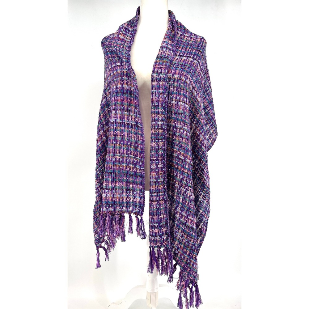 World Market Russian Bazaar Purple Multi‎ Color Tweed Scarf Shawl Tassels NWT